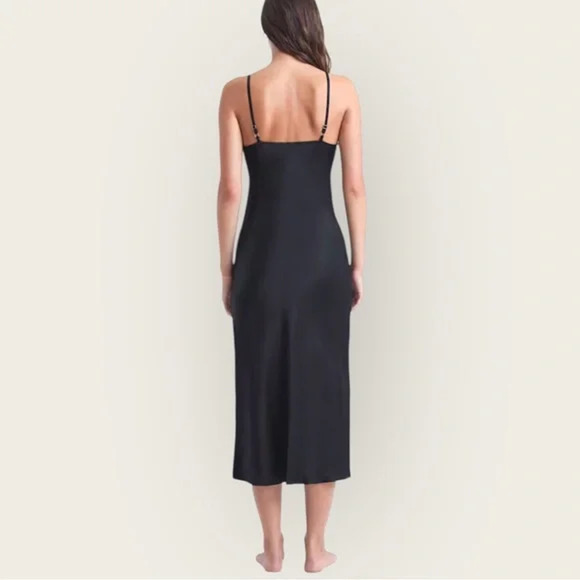 NWT Sleeper Boheme black midi slip dress feather trim - Picture 4 of 8